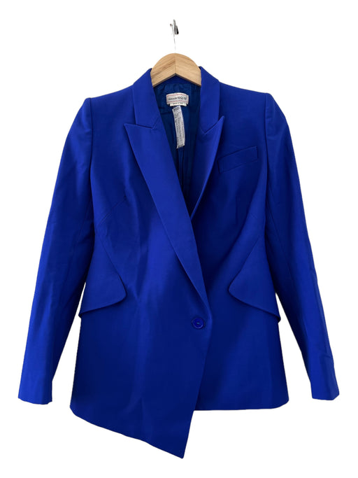 Alexander McQueen Size 40 Royal Blue Wool Long Sleeve Single Breasted Blazer Royal Blue / 40