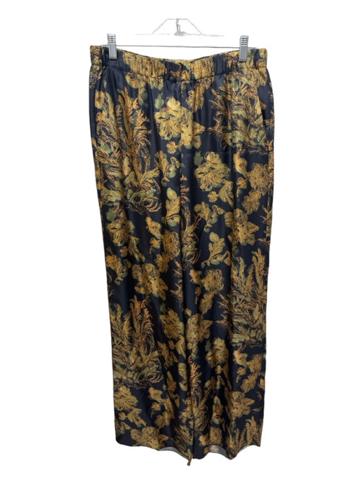 Lafayette 148 Size Medium Black, Yellow & Green Silk Elastic Waist Floral Pants Black, Yellow & Green / Medium