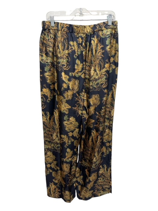 Lafayette 148 Size Medium Black, Yellow & Green Silk Elastic Waist Floral Pants Black, Yellow & Green / Medium