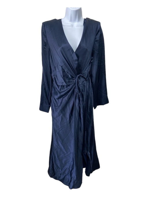 5a7 Cinq a Sept Size 8 Navy Blue Silk Side Tie Surplice Long Sleeve Maxi Dress Navy Blue / 8