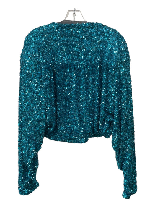 ROTATE BIRGER CHRISTENSEN Size 8/40 Metallic Blue Fully Sequinned Surplice Top Metallic Blue / 8/40