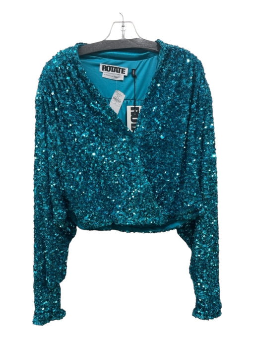 ROTATE BIRGER CHRISTENSEN Size 8/40 Metallic Blue Fully Sequinned Surplice Top Metallic Blue / 8/40