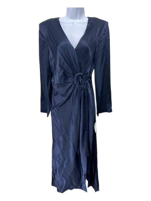 5a7 Cinq a Sept Size 4 Navy Blue Silk Side Tie Surplice Long Sleeve Maxi Dress Navy Blue / 4