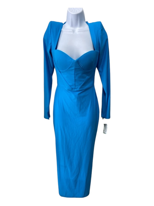 Alex Perry Size M/14 Blue Polyamide Cupped Long Sleeve Sheath Midi Dress Blue / M/14