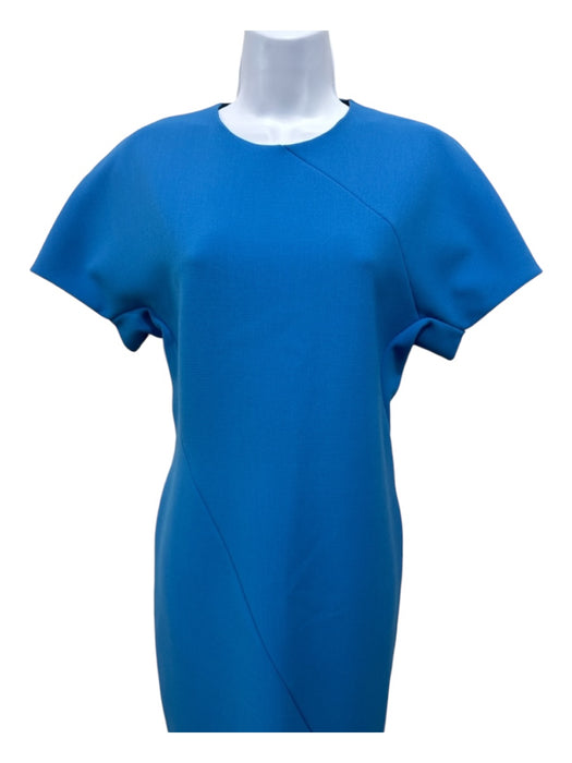 Victoria Beckham Size 10 Blue Polyester Blend Cap Sleeve Paneled Back Zip Dress Blue / 10