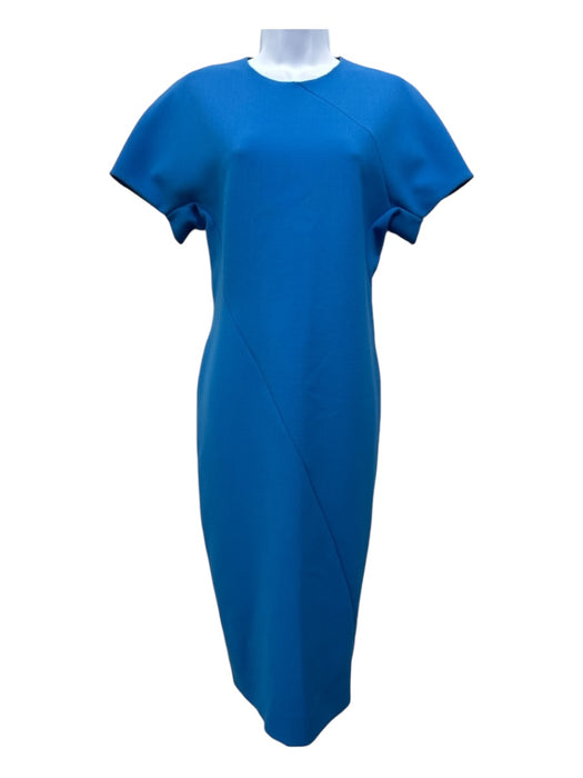 Victoria Beckham Size 10 Blue Polyester Blend Cap Sleeve Paneled Back Zip Dress Blue / 10