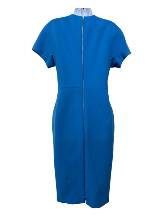 Victoria Beckham Size 10 Blue Polyester Blend Cap Sleeve Paneled Back Zip Dress Blue / 10