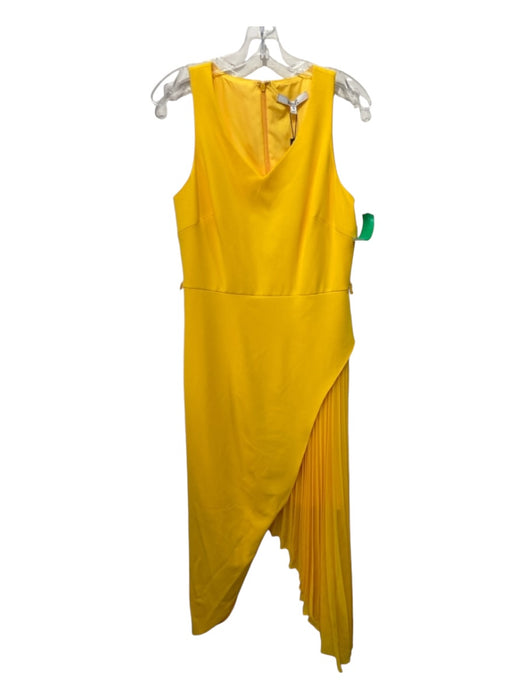 Badgley Mischka Size 10 Yellow Polyester Blend Sleeveless Pleated Midi Dress Yellow / 10