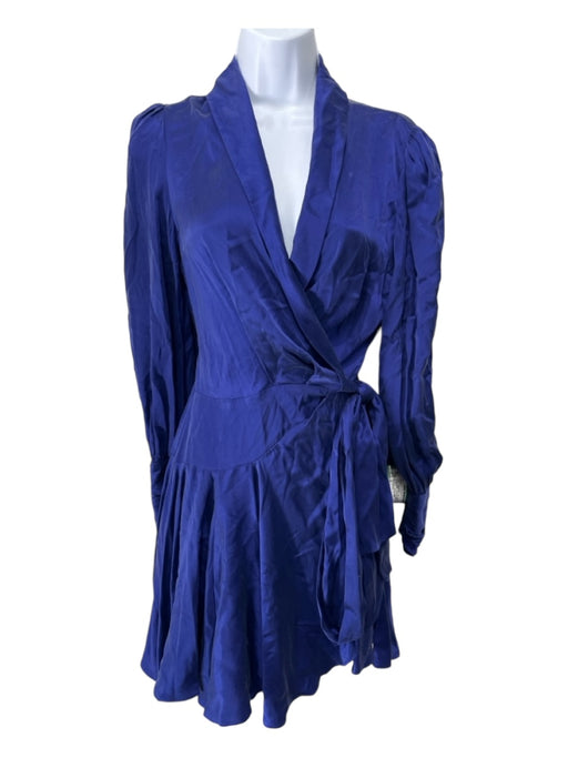 Zimmerman Size 0 Royal Blue Silk Long Sleeve Wrap dress Ruched Detail Dress Royal Blue / 0