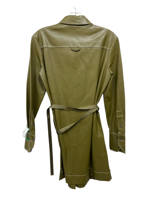 Staud Size Small Olive Green PU leather Shirt Dress contrast stitch Belted Dress Olive Green / Small