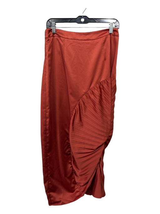 AMYLYNN Size Large Rust Ruched Pleated Darted Midi Skirt Rust / Large