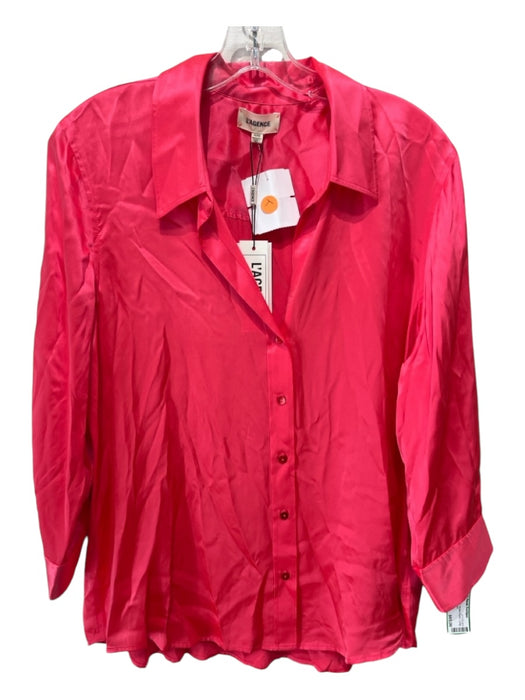 L'agence Size XL Coral Pink Silk Button Down Long Sleeve Collar Top Coral Pink / XL