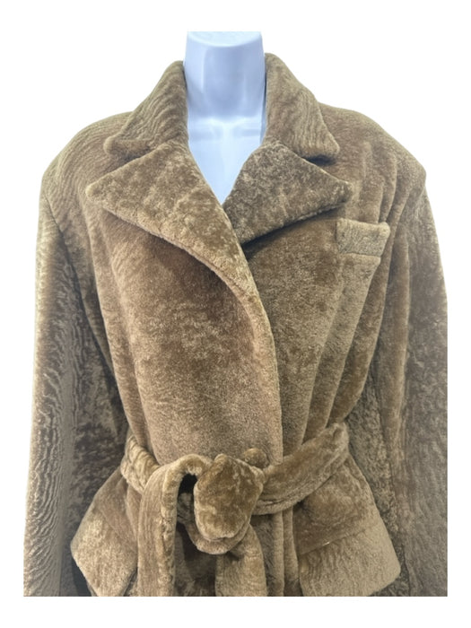 Nour Hammour Size 38 Olive Brown Lamb Fur Flat Pockets Sash Maxi Coat Olive Brown / 38