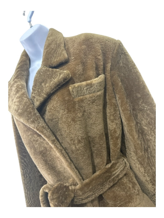 Nour Hammour Size 38 Olive Brown Lamb Fur Flat Pockets Sash Maxi Coat Olive Brown / 38