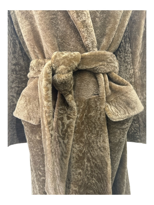 Nour Hammour Size 38 Olive Brown Lamb Fur Flat Pockets Sash Maxi Coat Olive Brown / 38