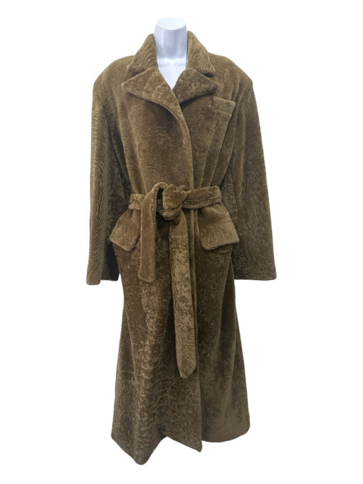 Nour Hammour Size 38 Olive Brown Lamb Fur Flat Pockets Sash Maxi Coat Olive Brown / 38