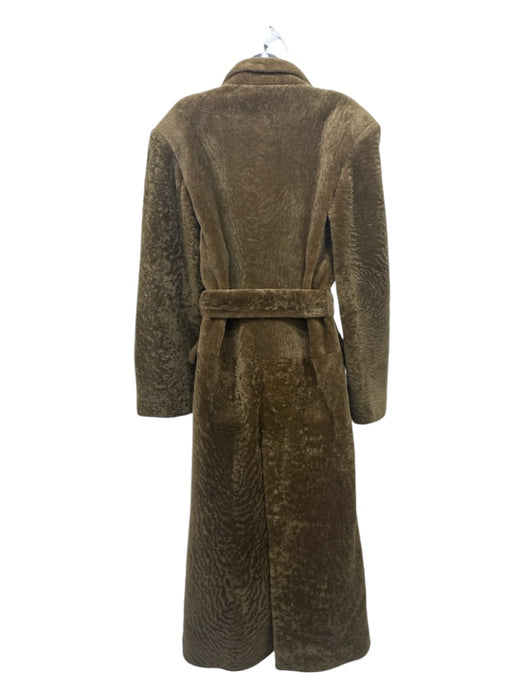 Nour Hammour Size 38 Olive Brown Lamb Fur Flat Pockets Sash Maxi Coat Olive Brown / 38