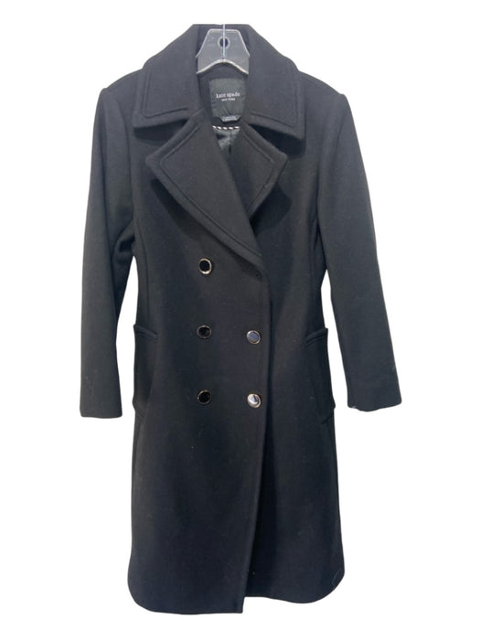 Kate Spade Size S Black Wool Blend Double Breast Enamel Buttons Pockets Coat Black / S