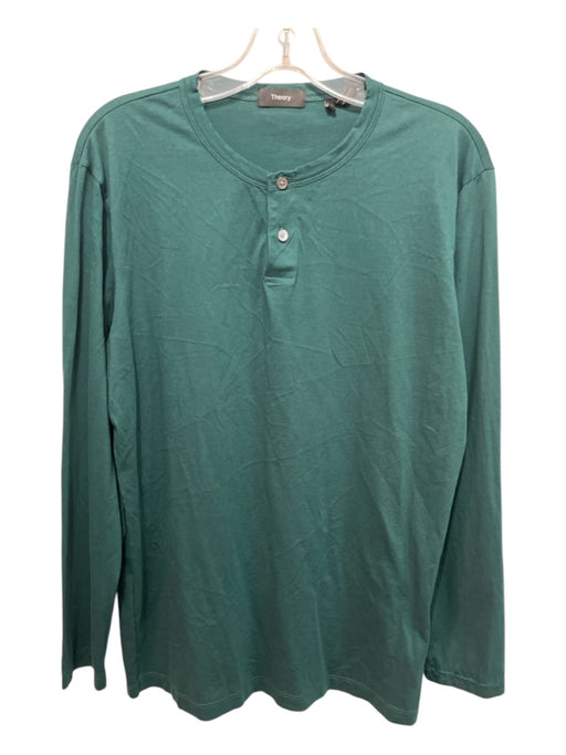 Theory Size L Green Cotton Solid Henley Men's Long Sleeve Shirt L