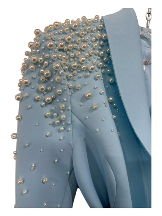 Badgley Mischka Size 8 Light Blue Polyester Pearl Detail Blazer Sash Midi Dress Light Blue / 8