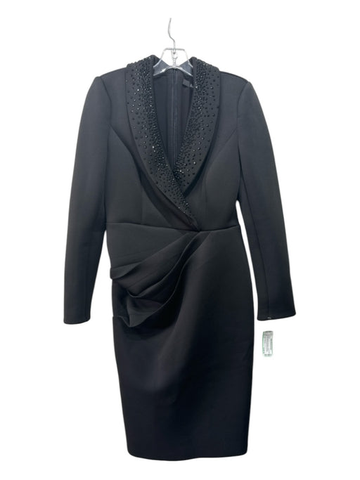 Badgley Mischka Size 8 Black Polyester Rhinestone Blazer Pleat Detail Dress Black / 8