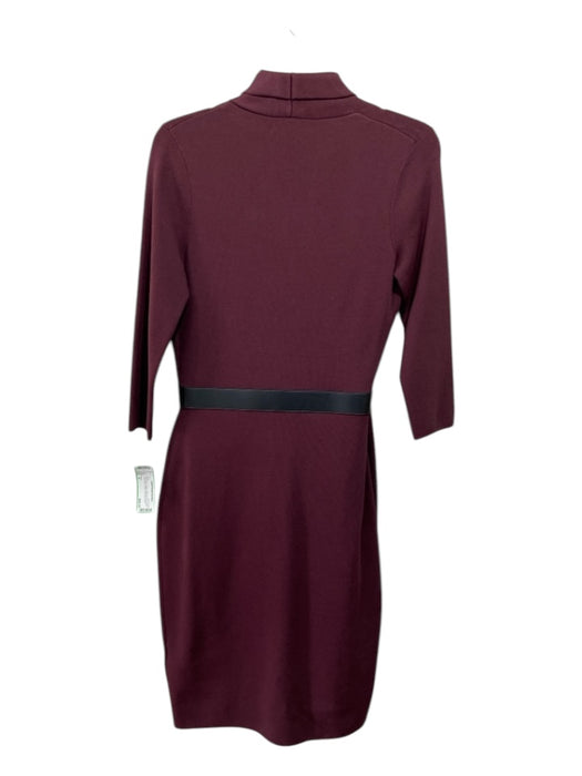 Reiss Size M Plum Purple Viscose & Polyamide Long Sleeve Belted Midi Dress Plum Purple / M