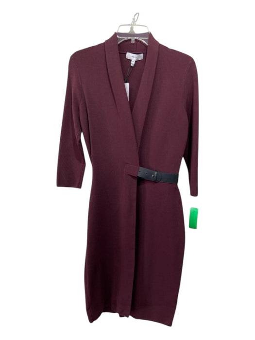 Reiss Size M Plum Purple Viscose & Polyamide Long Sleeve Belted Midi Dress Plum Purple / M