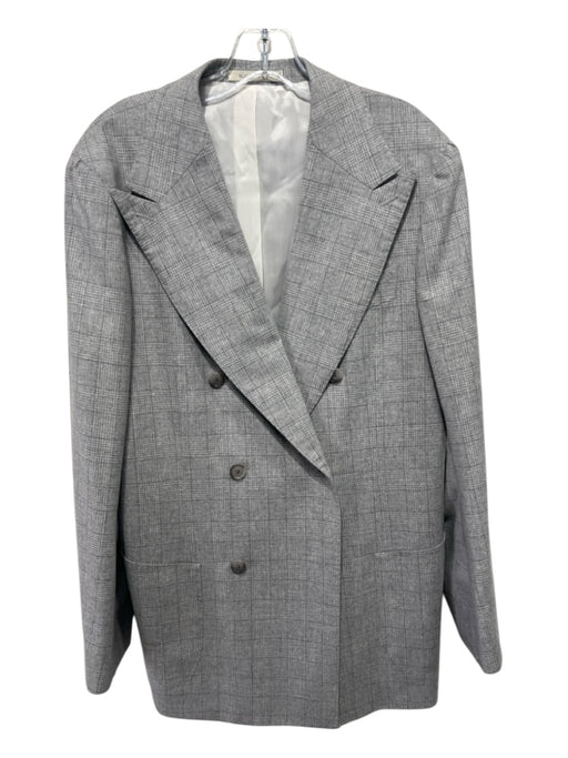 Suitsupply Light Gray Wool Blend Plaid Double Breasted Men's Blazer 40