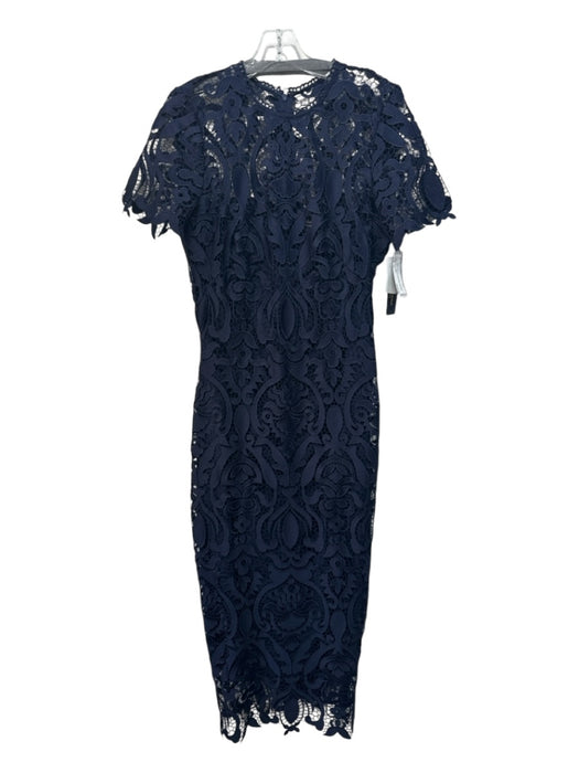 Shoshanna Size 10 Navy Blue Polyester Boat Neck Laser Cut Cap Sleeve Midi Dress Navy Blue / 10