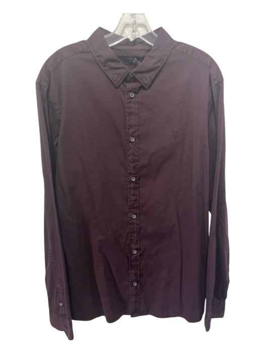 ALLSAINTS NWT Size XL Dark Red Cotton Blend Solid Button Down Long Sleeve Shirt XL