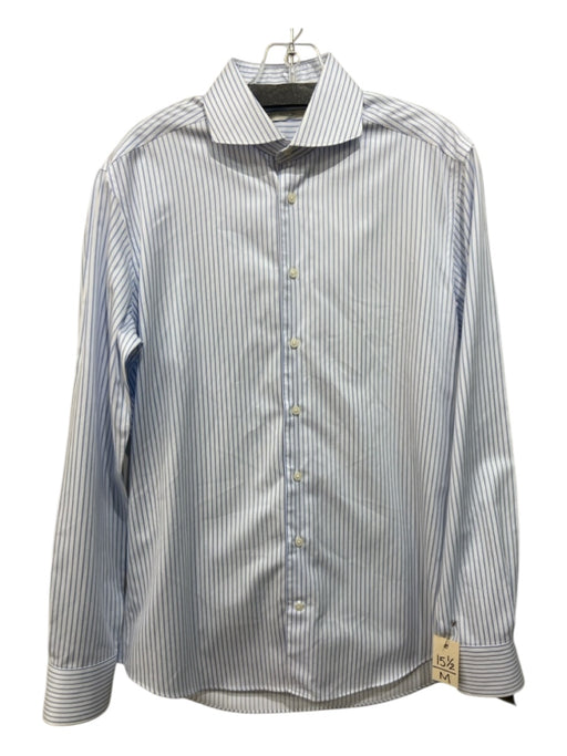 Suitsupply Size 15.5 White & Blue Cotton Striped Button Down Long Sleeve Shirt 15.5