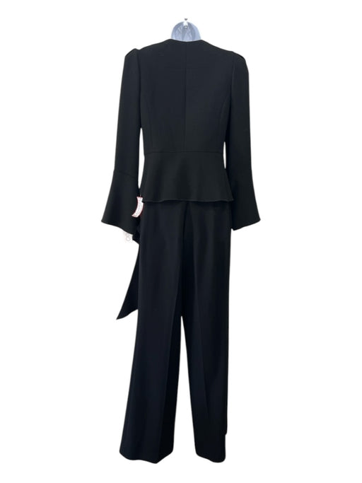 Roland Mouret Size 8 Black Wool Zip Long Trumpet Sleeve Asymmetric Hem Pant Set Black / 8