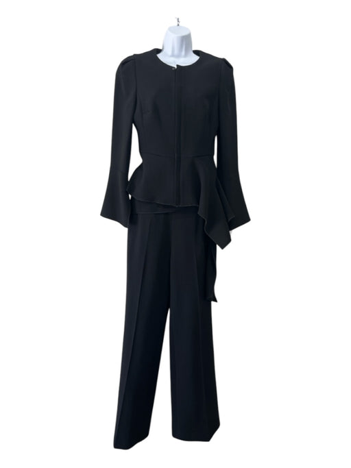 Roland Mouret Size 8 Black Wool Zip Long Trumpet Sleeve Asymmetric Hem Pant Set Black / 8