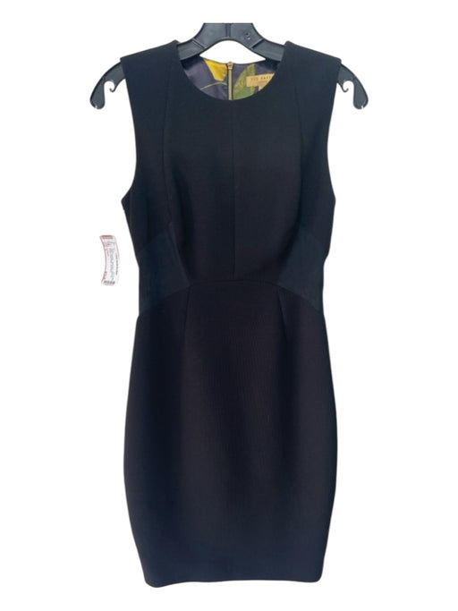 Ted Baker Size 1 Black Polyester Sleeveless Back Zip Darted Knee length Dress Black / 1