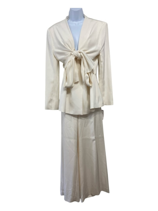 Lafayette 148 Size 14 Off White Silk 1 Button Knot Detail Hook & Zip Pant Set Off White / 14