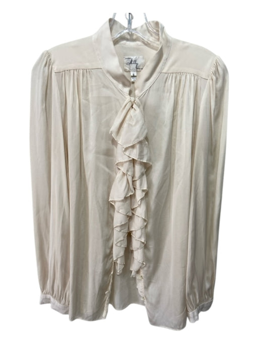 Milly Size 6 Cream Silk Ruffle Detail Long Sleeve Button Top Cream / 6