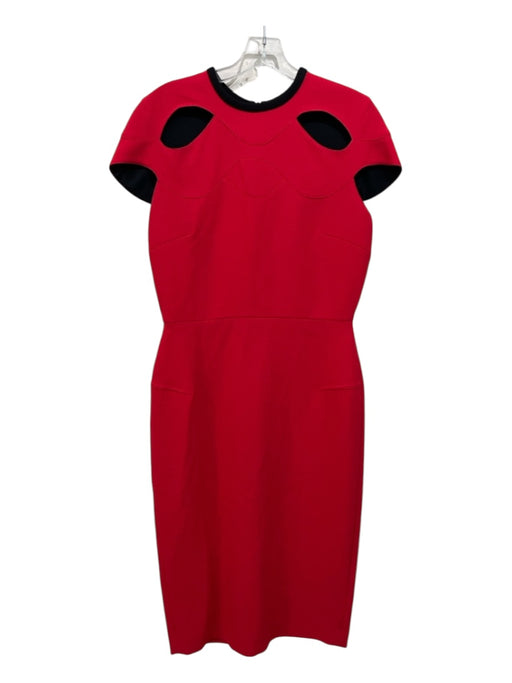 Roland Mouret Size 8 Red & Black Poly Blend Cap Sleeve Darted Back Slit Dress Red & Black / 8