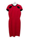 Roland Mouret Size 8 Red & Black Poly Blend Cap Sleeve Darted Back Slit Dress Red & Black / 8