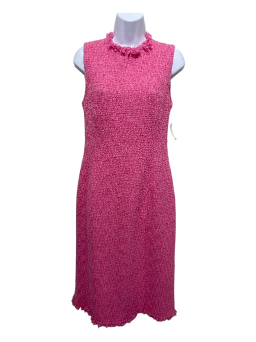 Oscar De La Renta Size 8 Pink Print Polyamide & Wool Tweed Back Zip Midi Dress Pink Print / 8