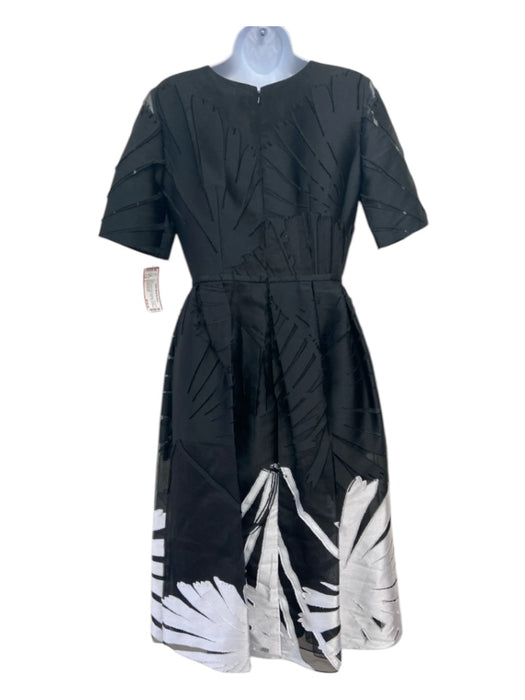 Carolina Herrera Size 2 Black & White Print Polyester V Neck Short Sleeve Dress Black & White Print / 2