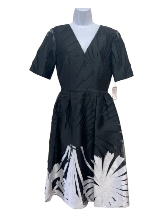 Carolina Herrera Size 2 Black & White Print Polyester V Neck Short Sleeve Dress Black & White Print / 2