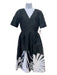 Carolina Herrera Size 2 Black & White Print Polyester V Neck Short Sleeve Dress Black & White Print / 2