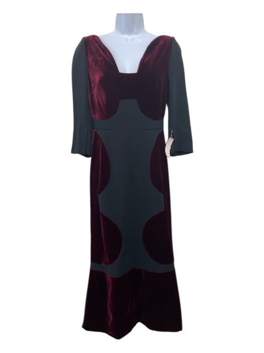 Roland Mouret Size 6 Red & Black Viscose Blend Velvet Detail Back Slit Dress Red & Black / 6