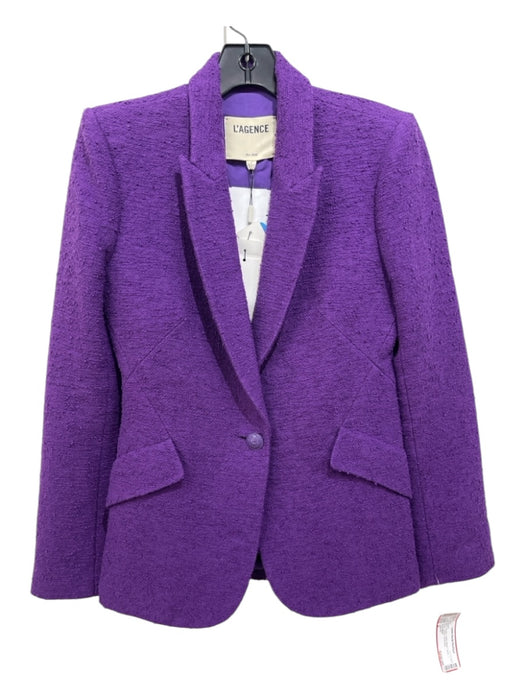 L'agence Size 2 Purple Cotton Blend Teddy 1 Button Darted Jacket Purple / 2