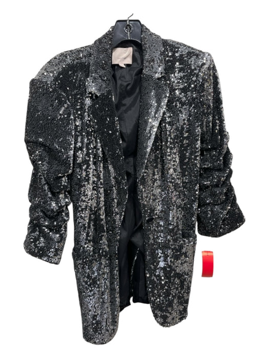 5a7 Cinq a Sept Size 2 Black & Silver Fully Sequined Blazer 1 Button Jacket Black & Silver / 2