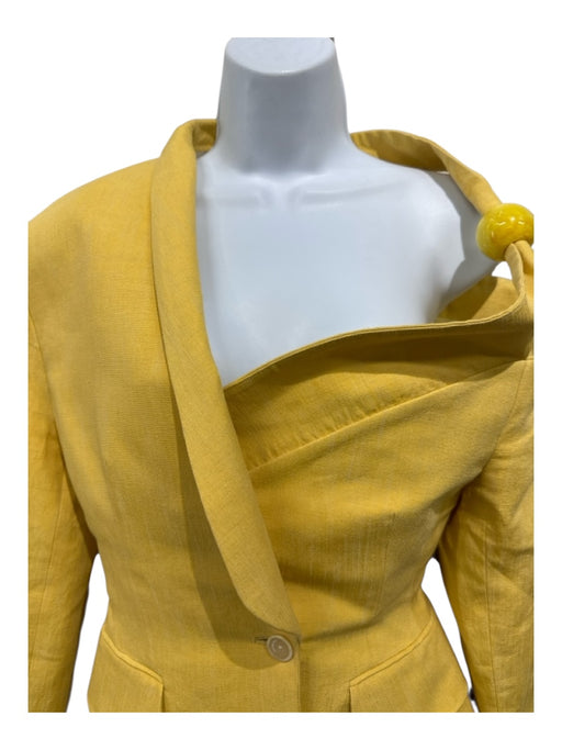 Jaquemus Size 36 Yellow Linen Blend One Shoulder Asymetric Blazer Pant Set Yellow / 36
