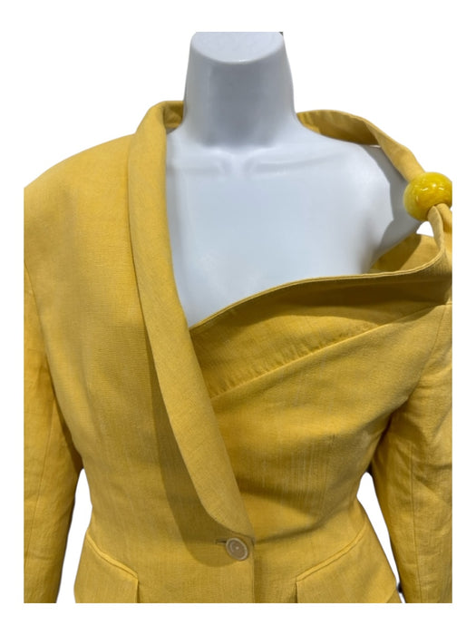 Jaquemus Size 36 Yellow Linen Blend One Shoulder Asymetric Blazer Pant Set Yellow / 36