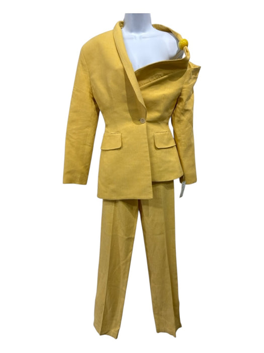 Jaquemus Size 36 Yellow Linen Blend One Shoulder Asymetric Blazer Pant Set Yellow / 36