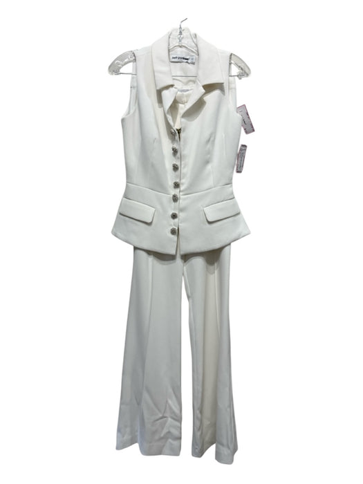 Self-Portrait Size 2 Cream White Polyester Sleeveless Zip Front Crepe Pant Set Cream White / 2