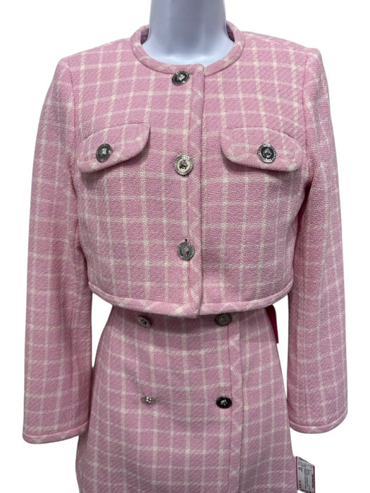 Versace Size XS Pink & Cream Wool Blend Boucle Windowpane Cropped Skirt Set Pink & Cream / XS